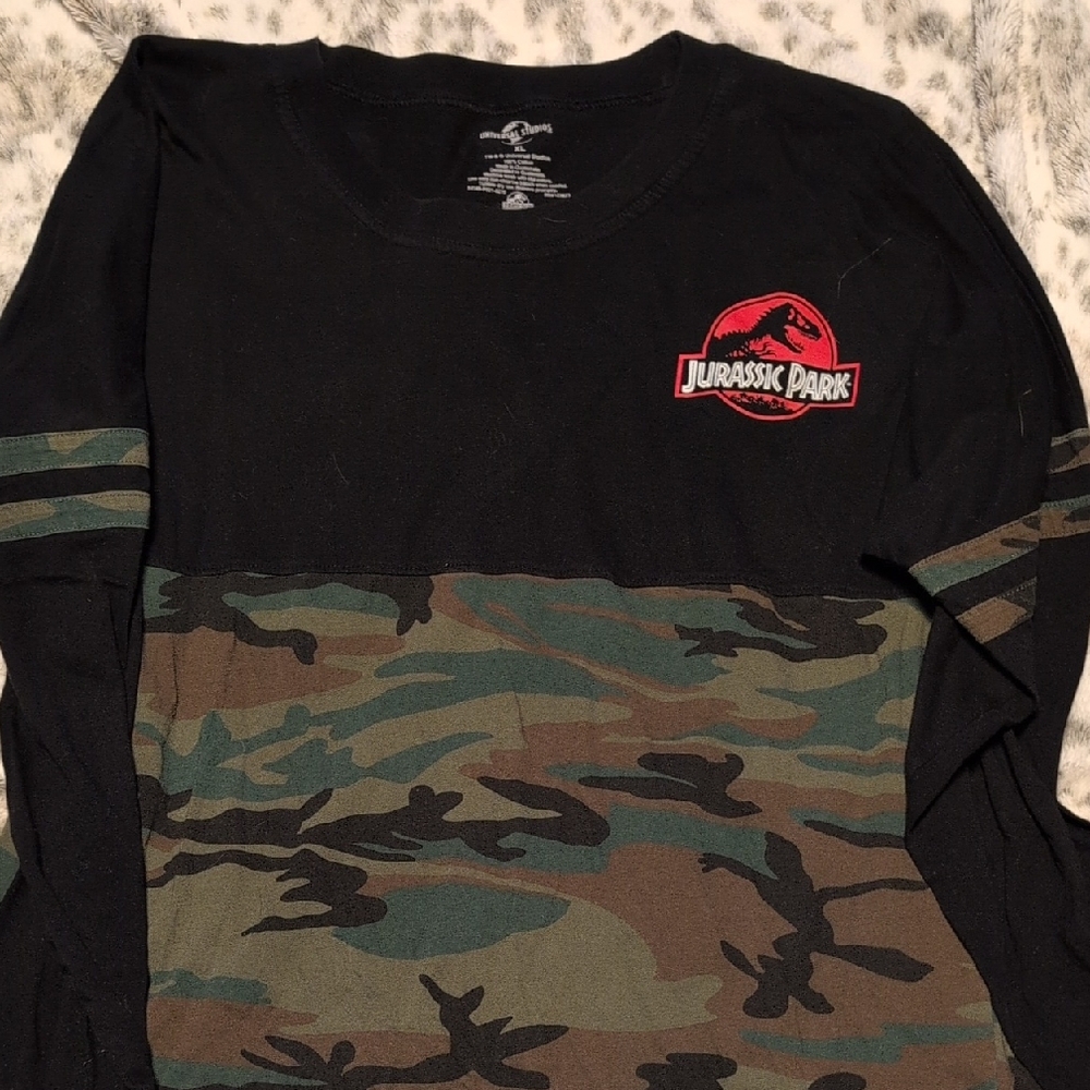 Jurassic Park Black and Camouflage Long Sleeve Tee